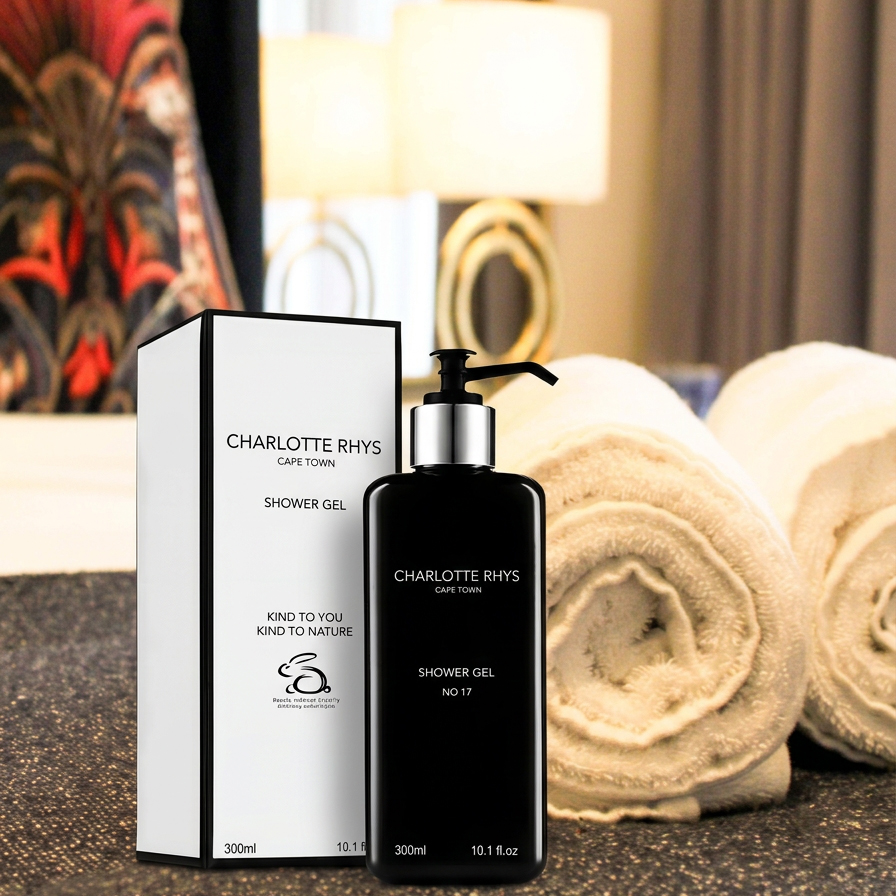 Luxury toiletries and fresh towels in an Oak Manor guest room